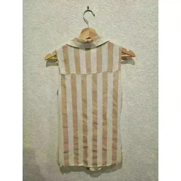 FOREVER 21 Women Beige & Off-White Striped Twisted Shirt Style Top SZ Small - Picture 3 of 3